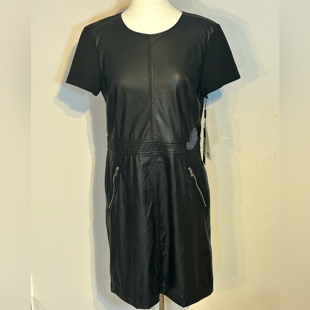 Karl Lagerfeld Paris Moto Style Vegan Leather Dress Size 8 NWT